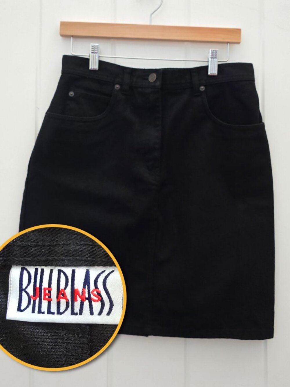 Bill Blass Jeans Black Denim Mini Skirt Sz 6 Vintage 100% Cotton Y2K